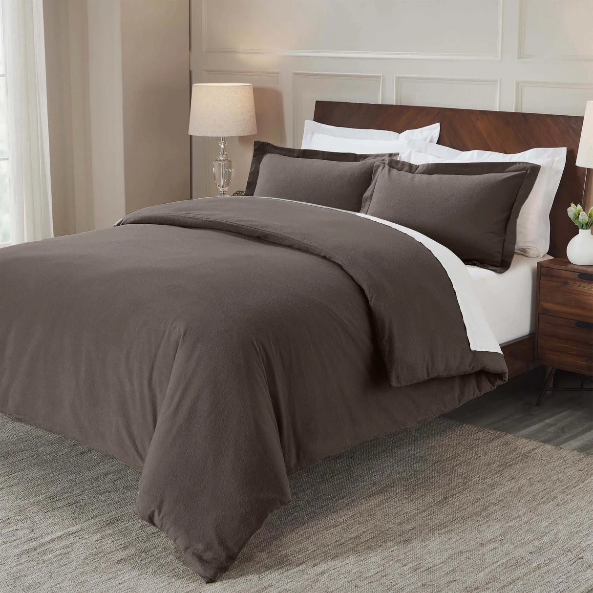 Flannel Cotton Modern Solid Fuzzy Duvet Cover Set With Pillow Shams - Duvet Cover Set by Superior Brand