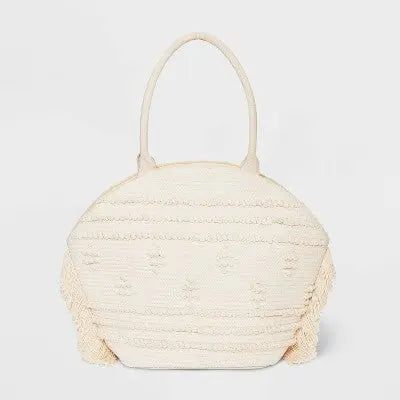 Straw Fringe Tote Handbag - Shade & Shore