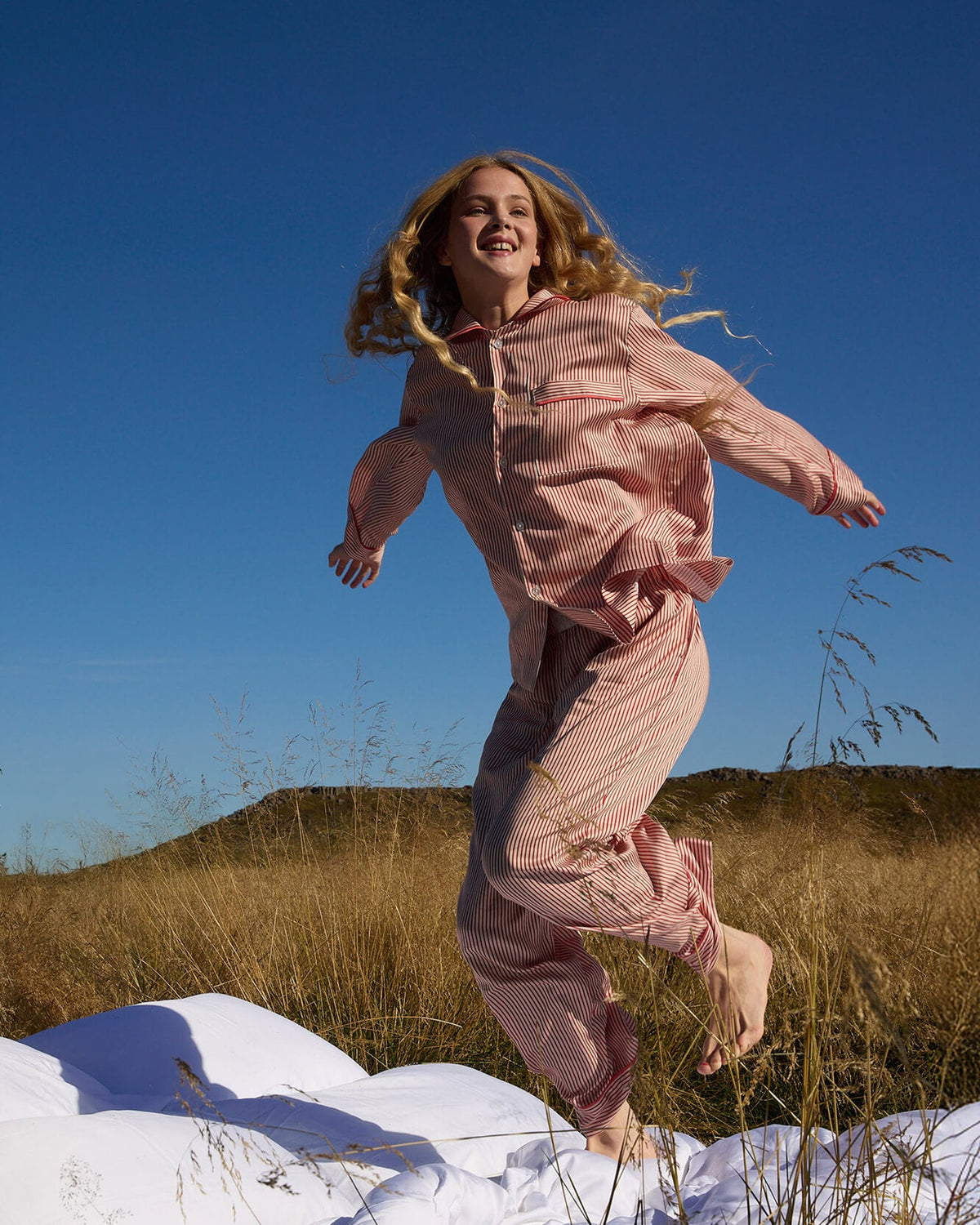 Silky Lyocell Long Striped Pajama Set