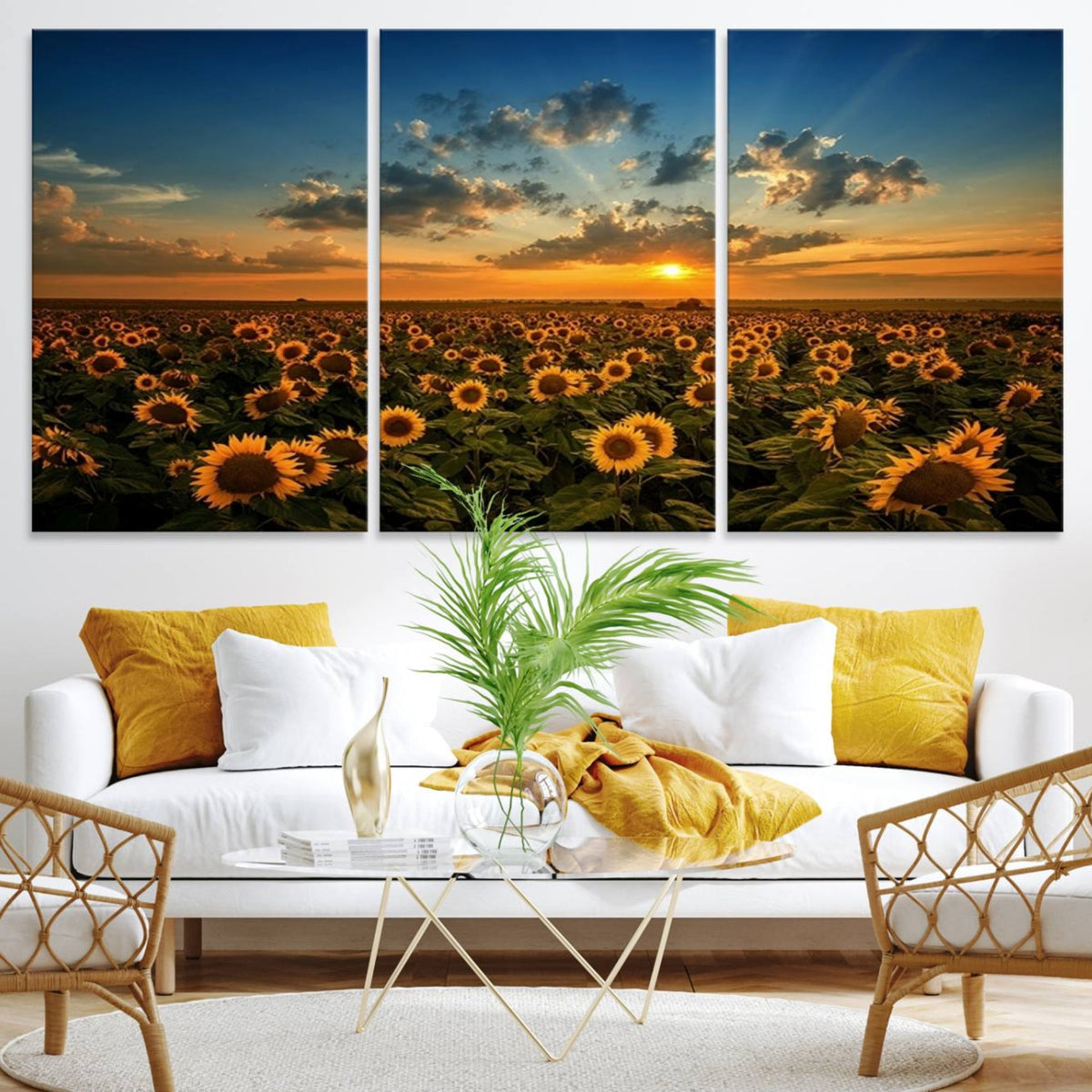 Sunflower Field Sunset Wall Art Canvas Print Wall Artwork,
