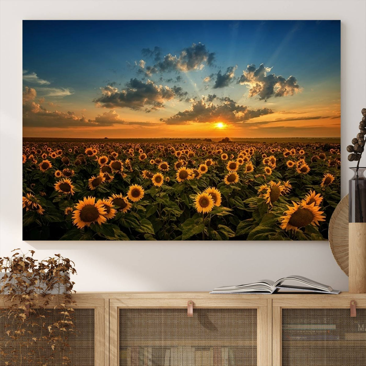 Sunflower Field Sunset Wall Art Canvas Print Wall Artwork,