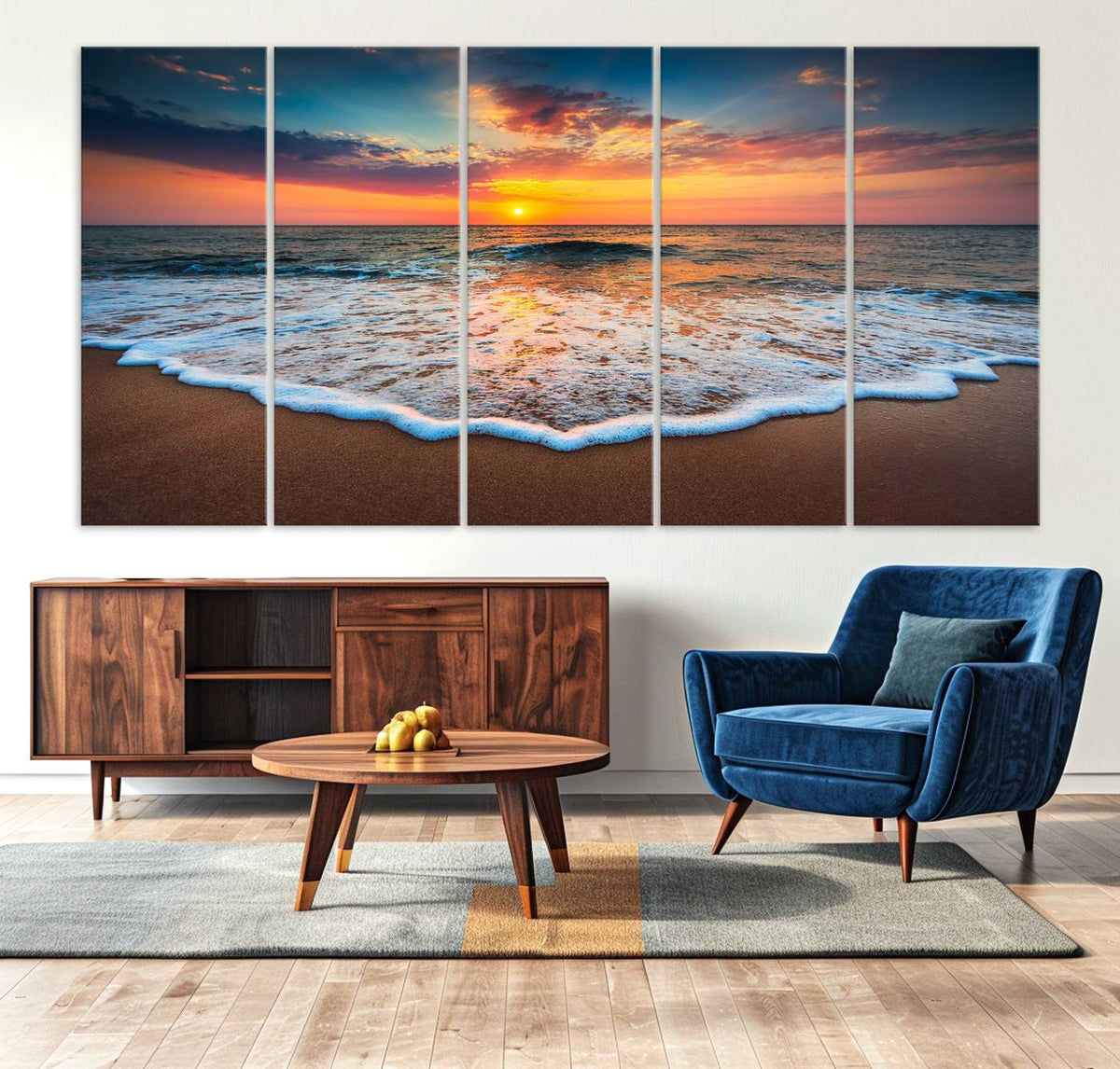Sunset with Calm Waves on the Beach Wall Art Canvas Print