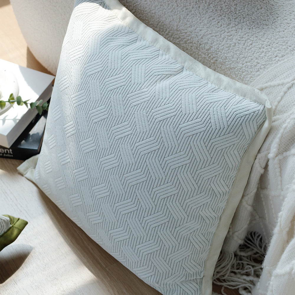 Set of 3 18"x18" square throw pillow herringbone trio neutral white & olive green accents | 3-piece collection