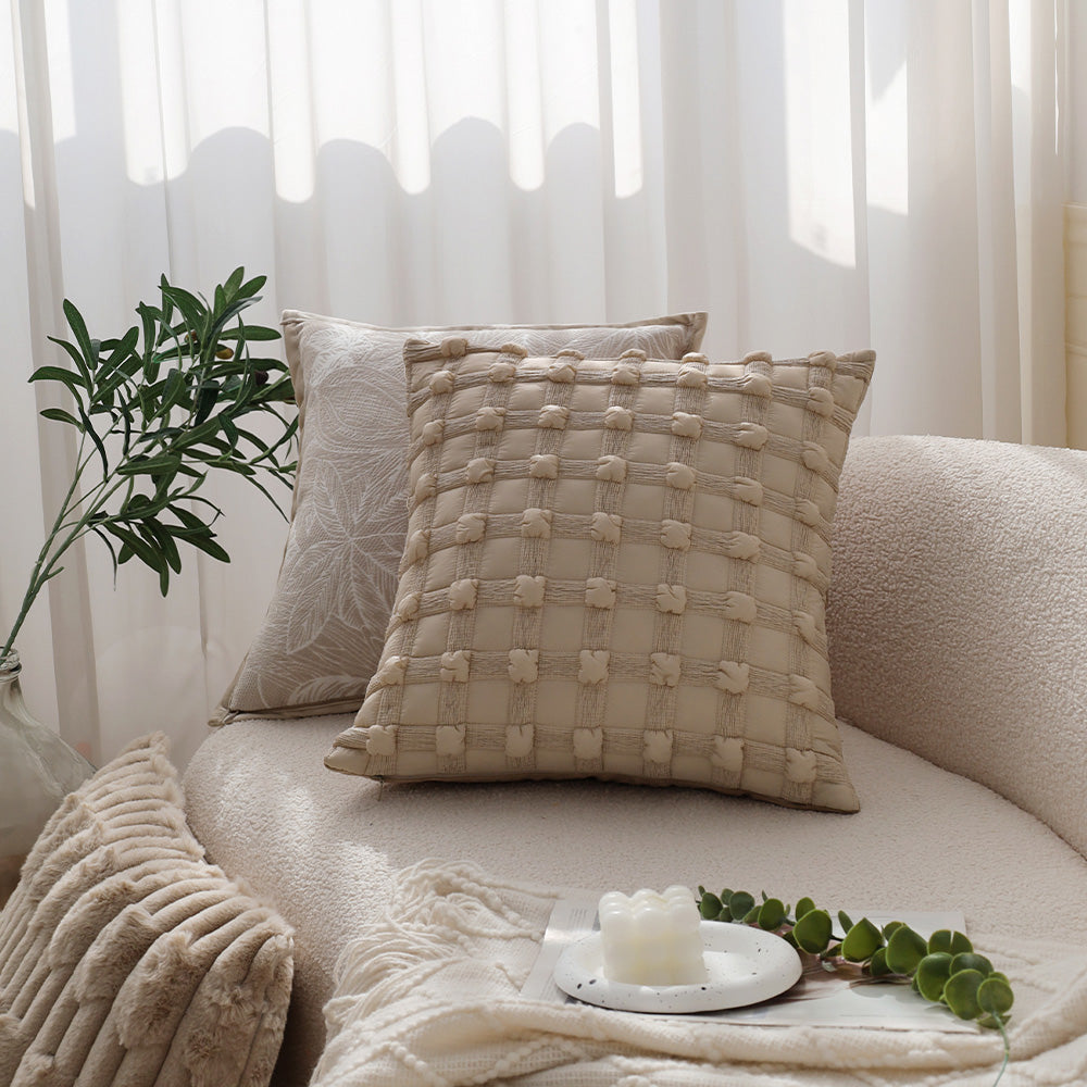 Set of 2 textured serenity collection - modern plush throw pillow covers with tufted, striped, and quilted patterns