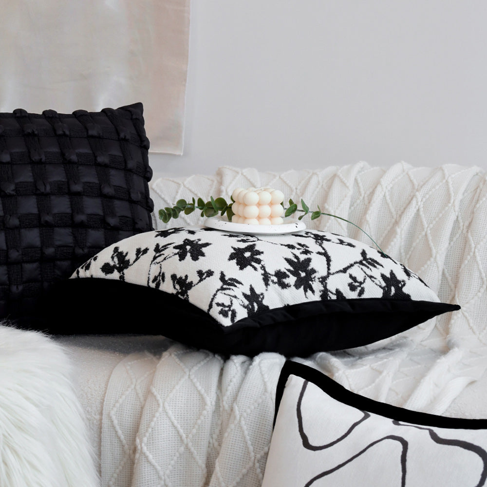textured embroidery, subtle floral throw pillows Pack of 2 of 18"x18" with 450g insert