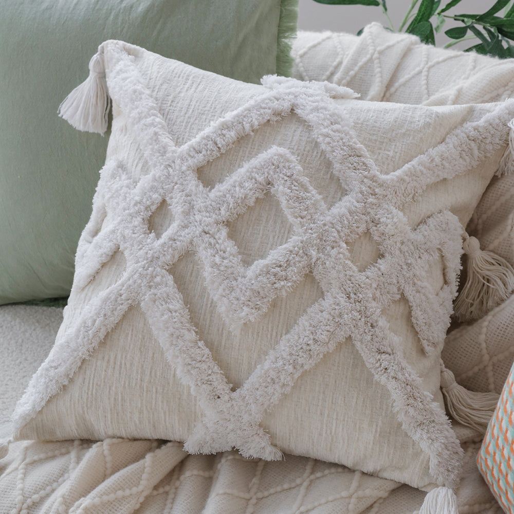 18"x 18" Square Throw Pillow Textured Chenille Boho 2 size of Insert options