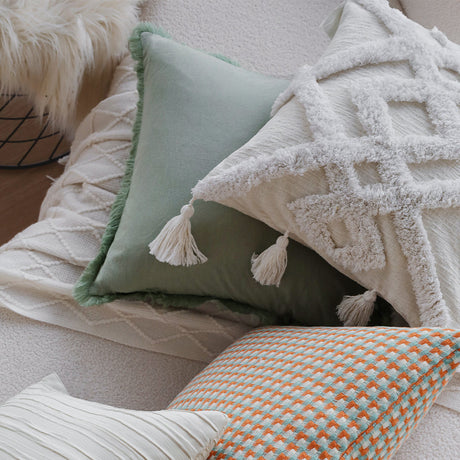 18"x 18" Square Throw Pillow Textured Chenille Boho 2 size of Insert options