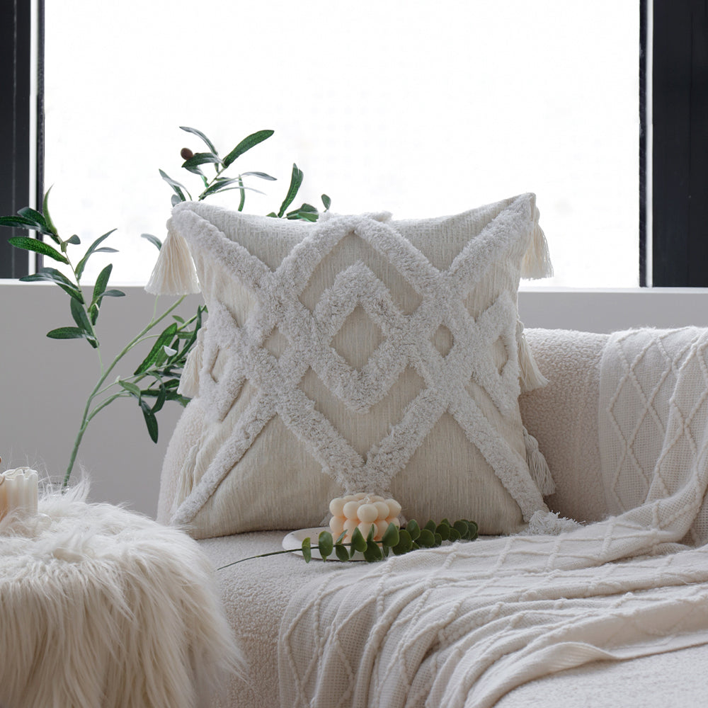 18"x 18" Square Throw Pillow Textured Chenille Boho 2 size of Insert options