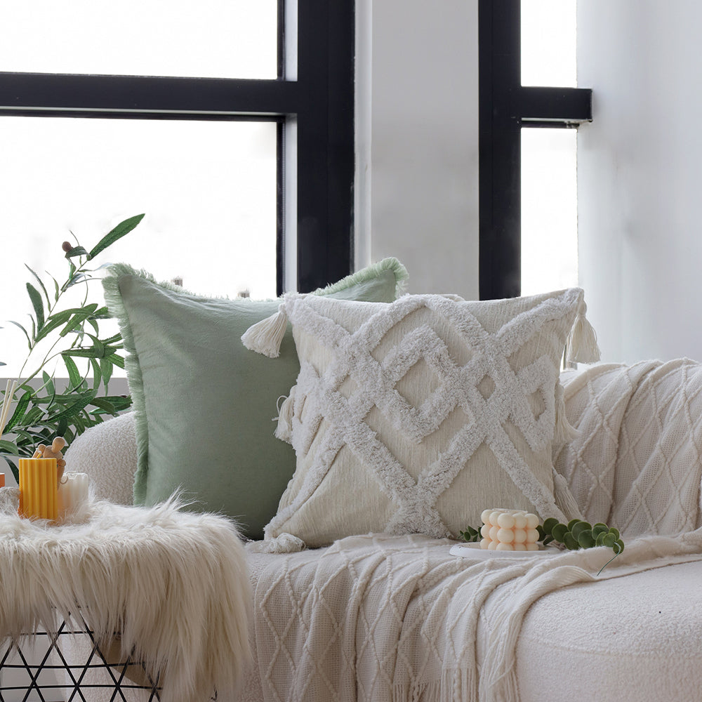 18"x 18" Square Throw Pillow Textured Chenille Boho 2 size of Insert options