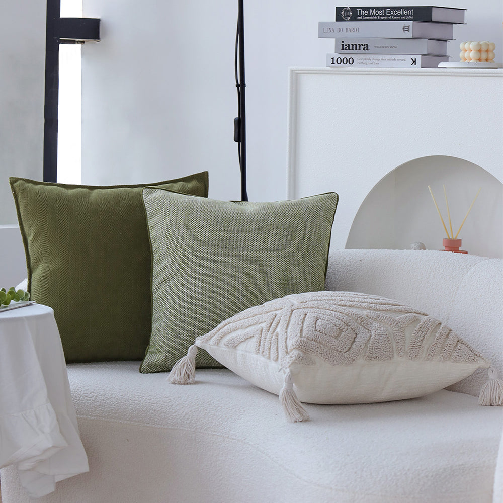 18"x 18" Square Throw Pillow Textured Chenille Boho 2 size of Insert options