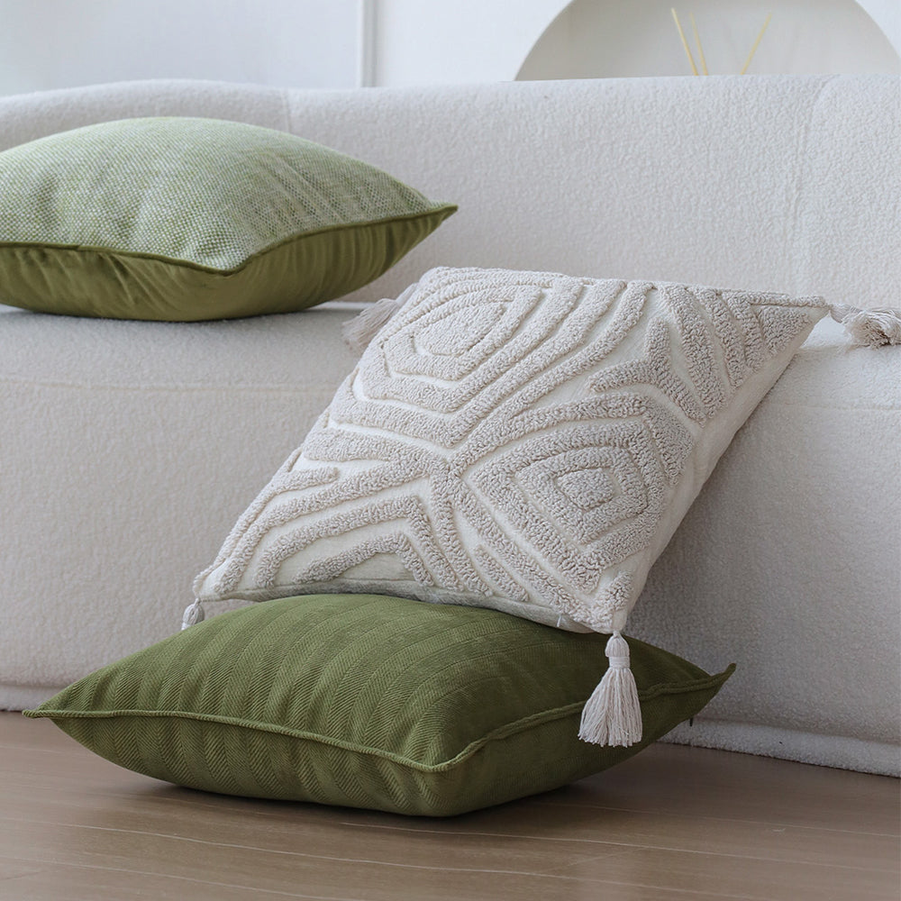 18"x 18" Square Throw Pillow Textured Chenille Boho 2 size of Insert options