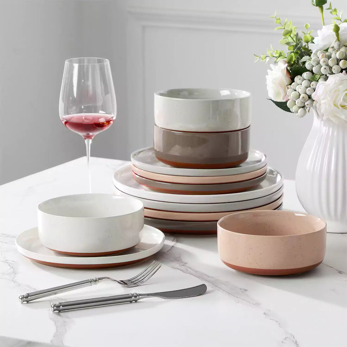 Tara Multicolor 12-Piece Stoneware Dinnerware Set