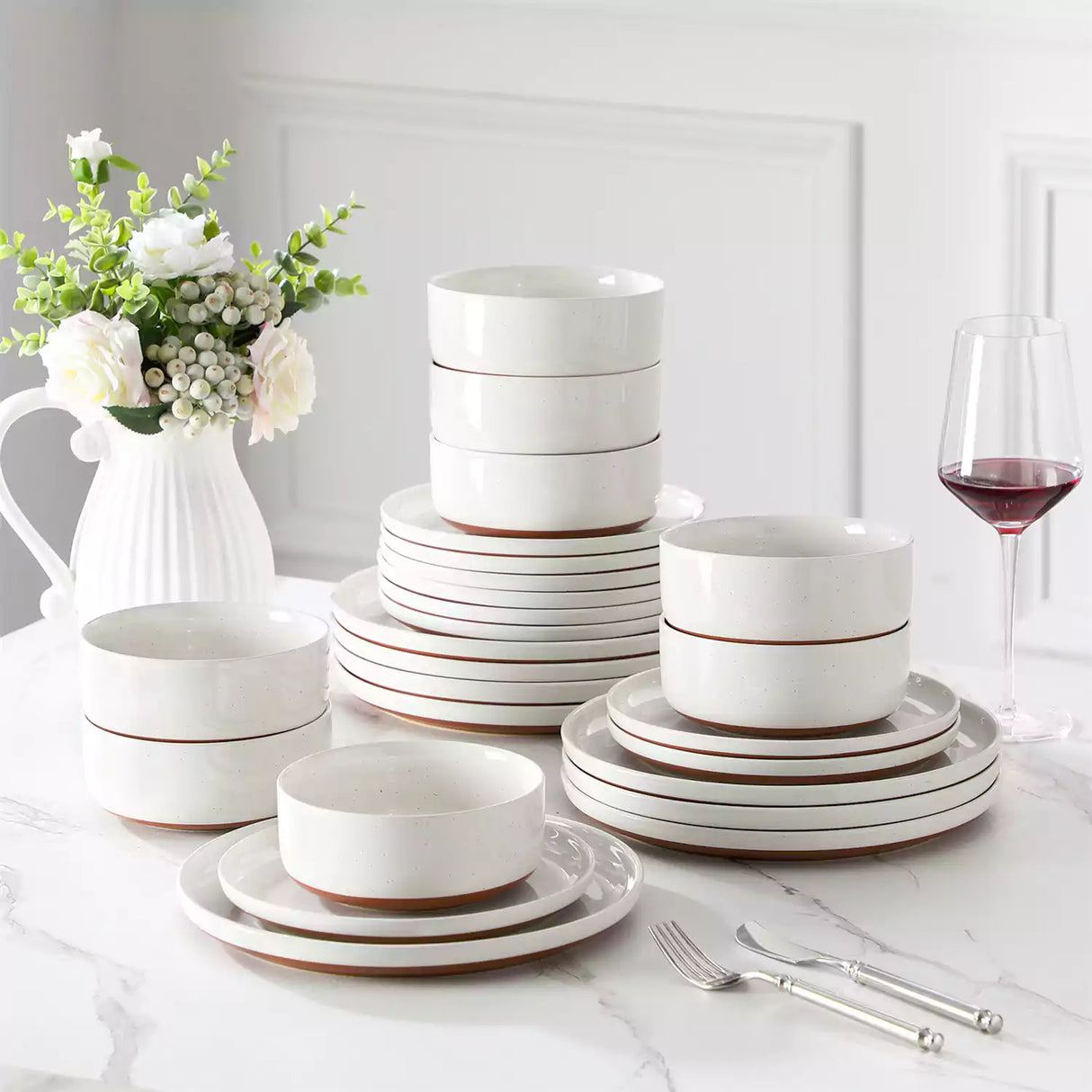 Tara Grey 24-Piece Dinnerware Set for 8 - Stoneware