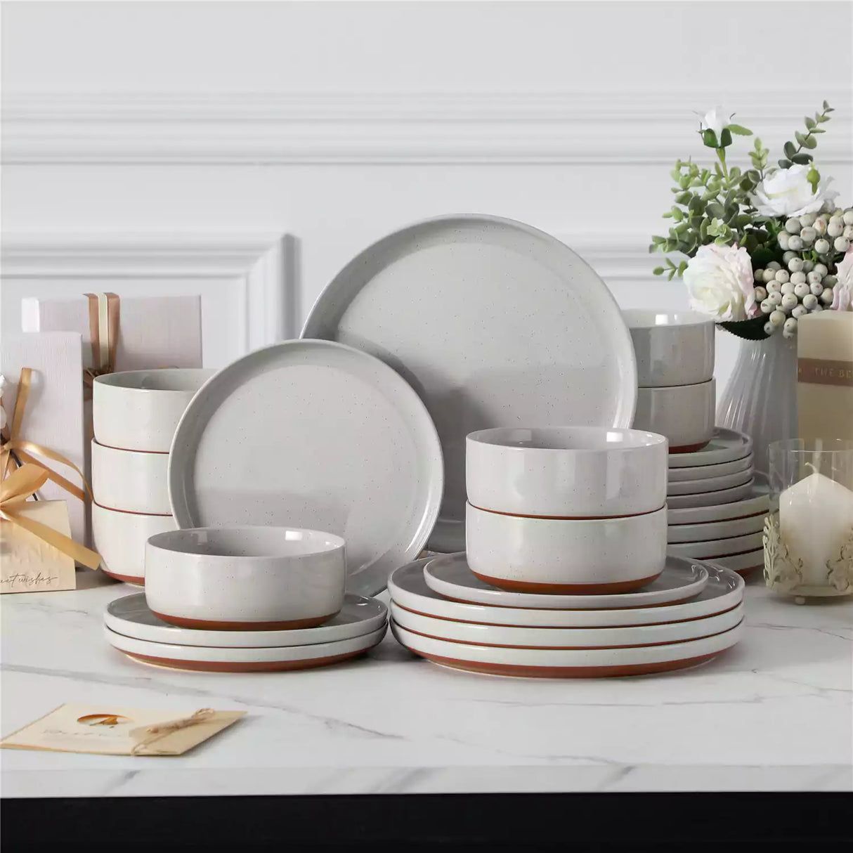 Tara Grey 24-Piece Dinnerware Set for 8 - Stoneware