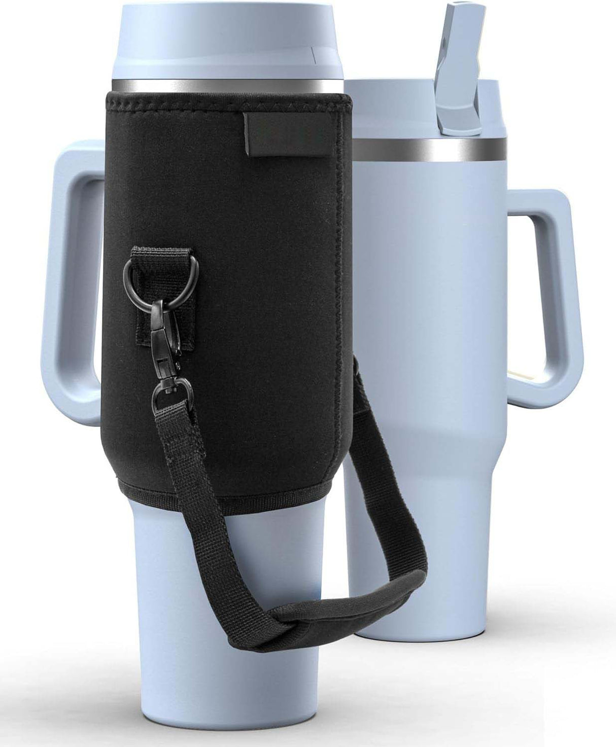 40 oz Tumbler Cup with Handle and Carrier Bag, 24-Hour Insulated Water Bottle with Straw Lid, Neoprene Carrying Sleeve and Hand Strap