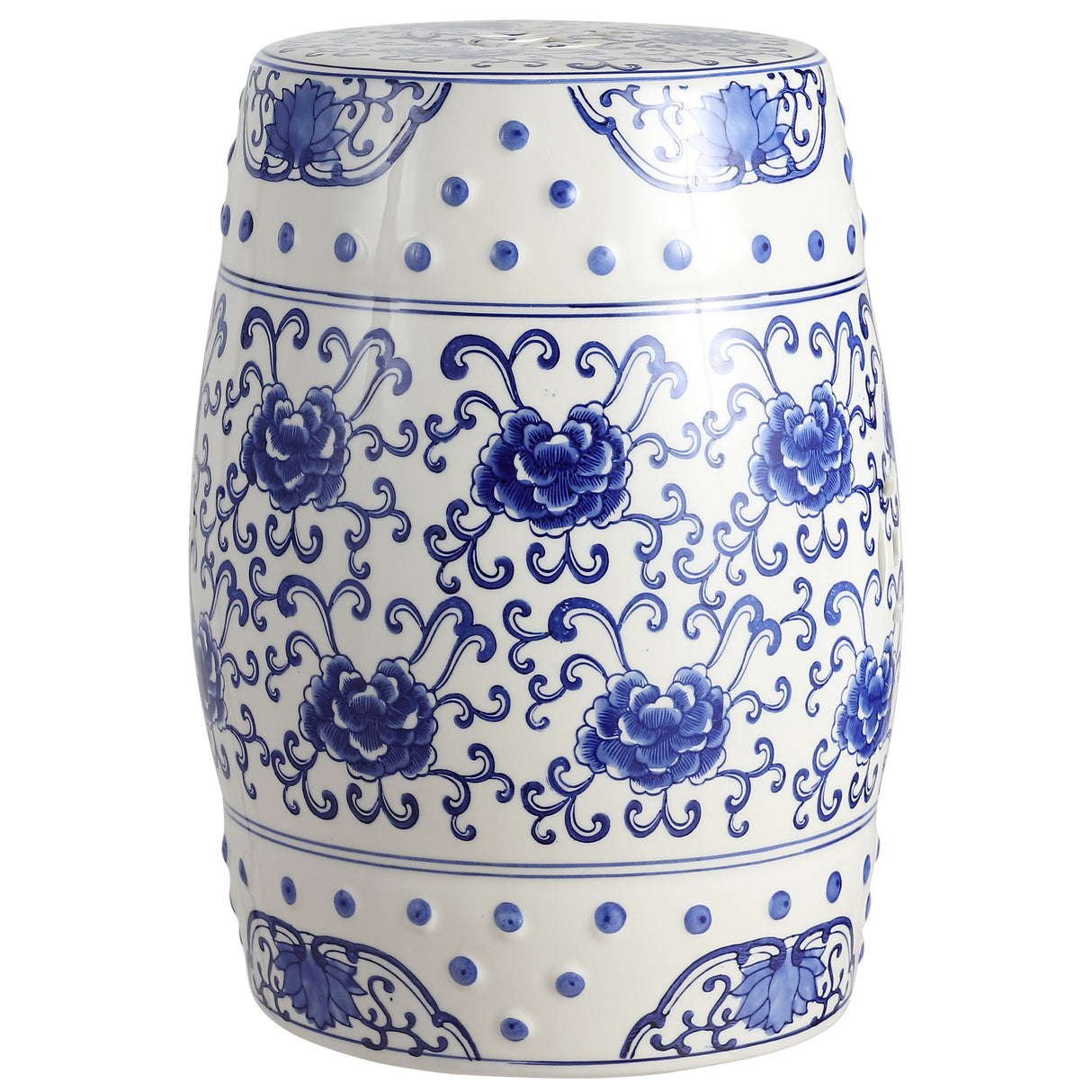 Lotus chinoiserie ceramic drum garden stool