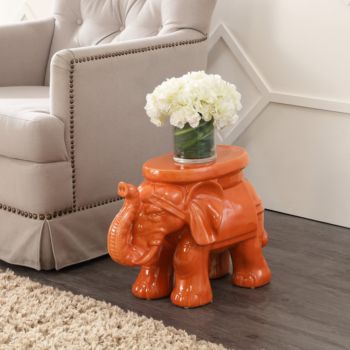 White ceramic garden stool