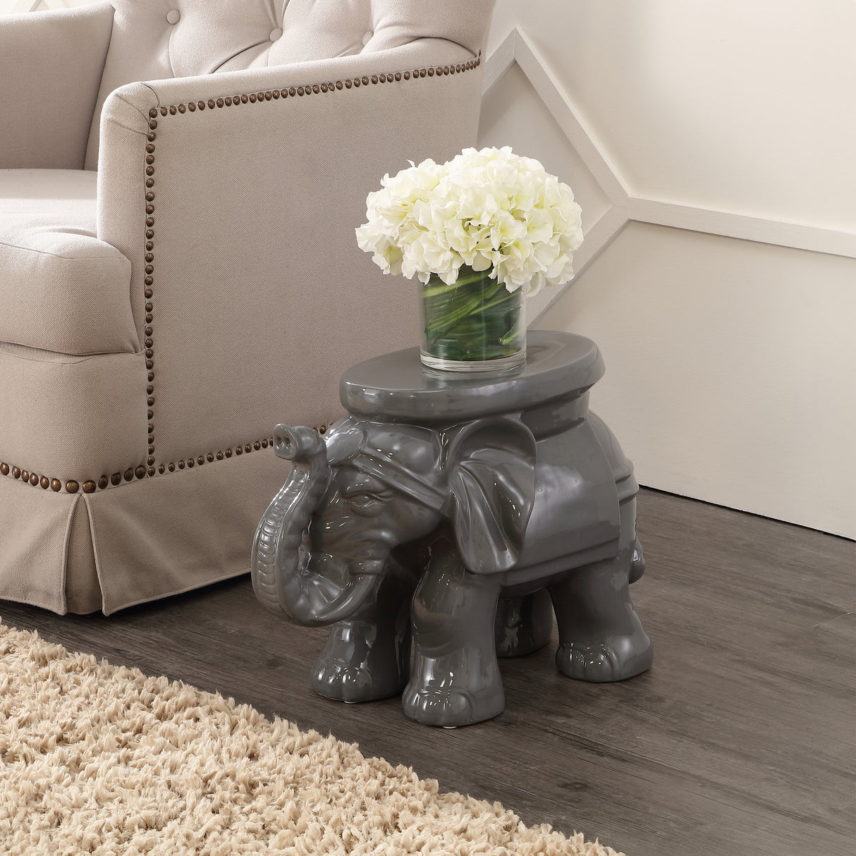 White ceramic garden stool