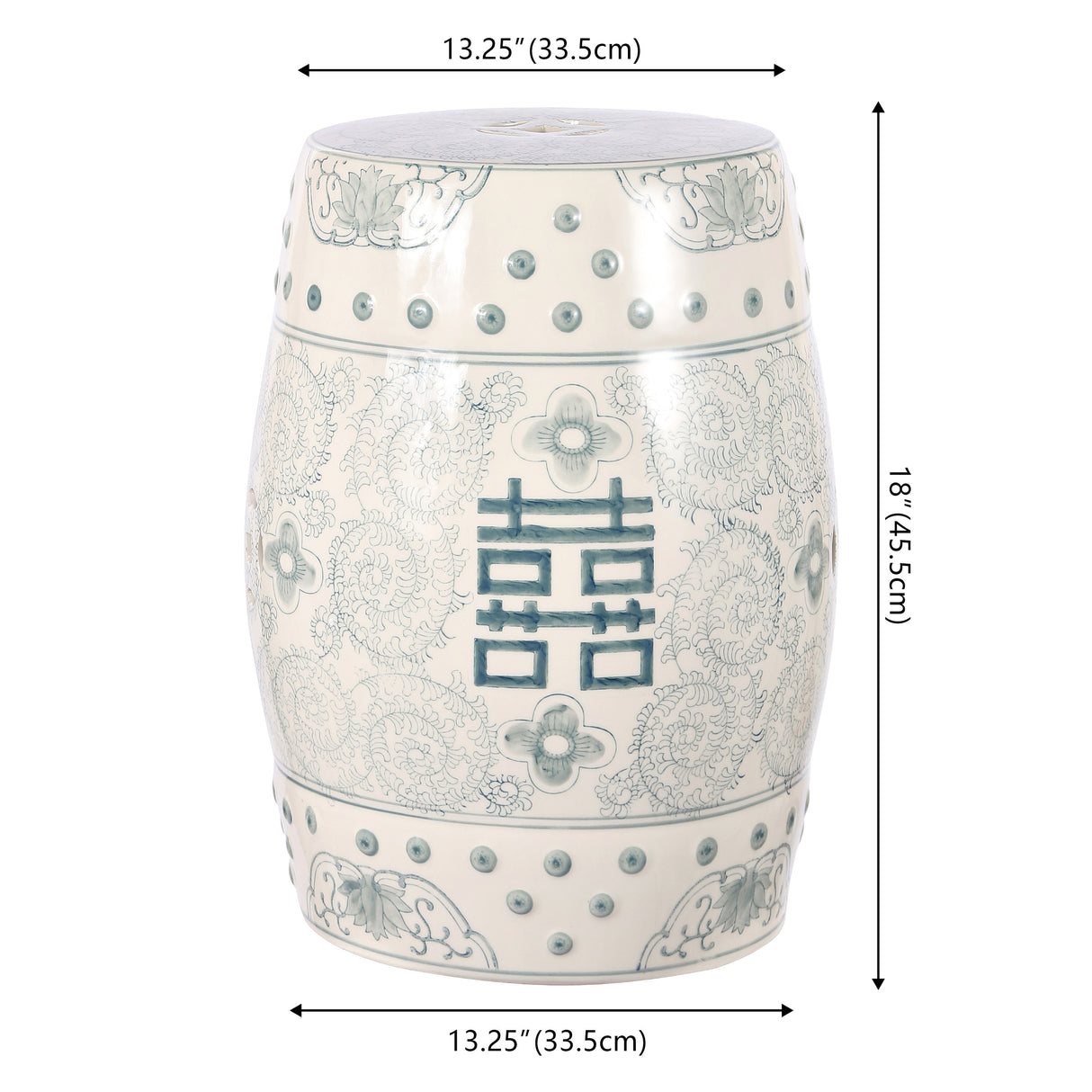 Double chinoiserie ceramic drum garden stool