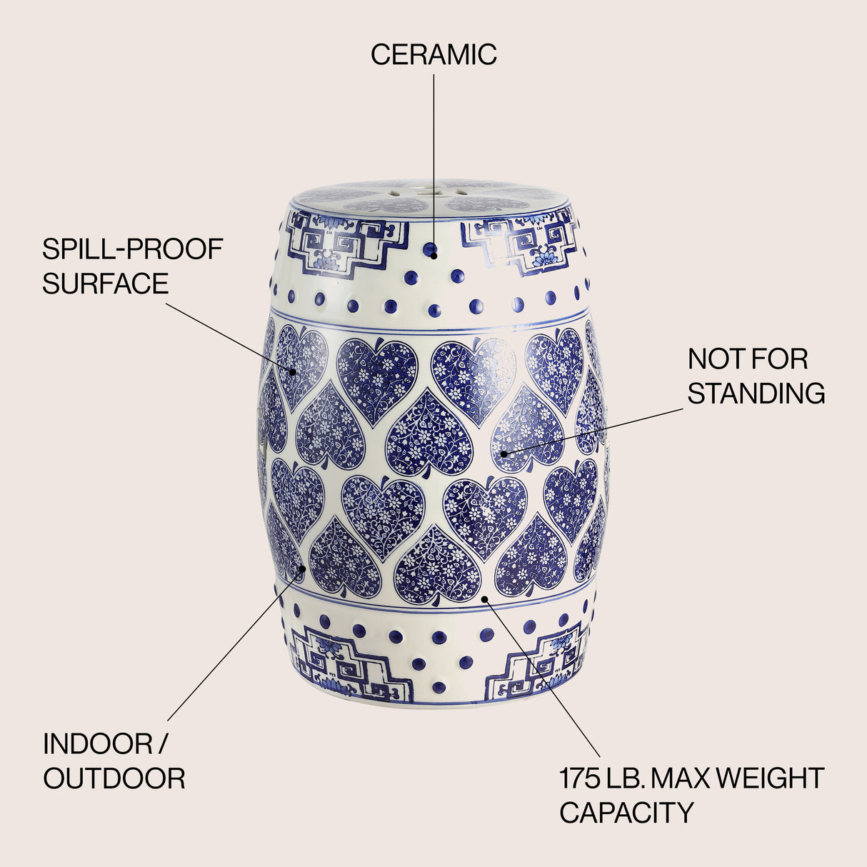 Happy chinoiserie ceramic drum garden stool
