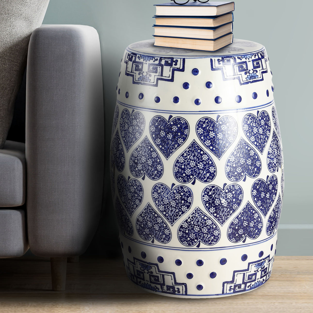 Happy chinoiserie ceramic drum garden stool