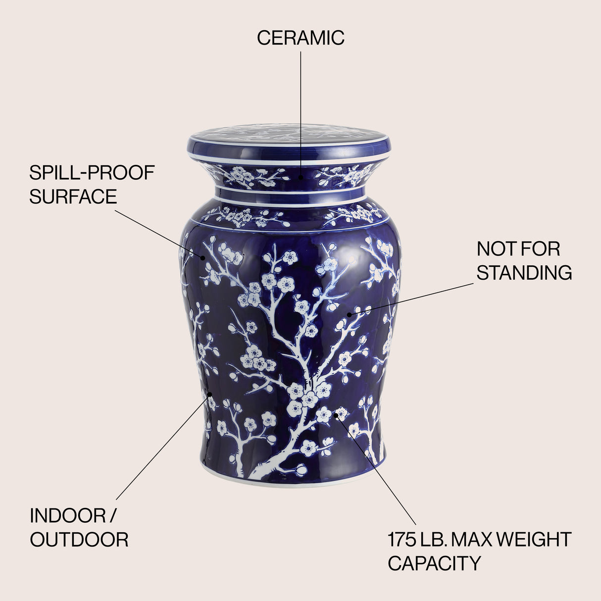 Cherry ceramic garden stool classic