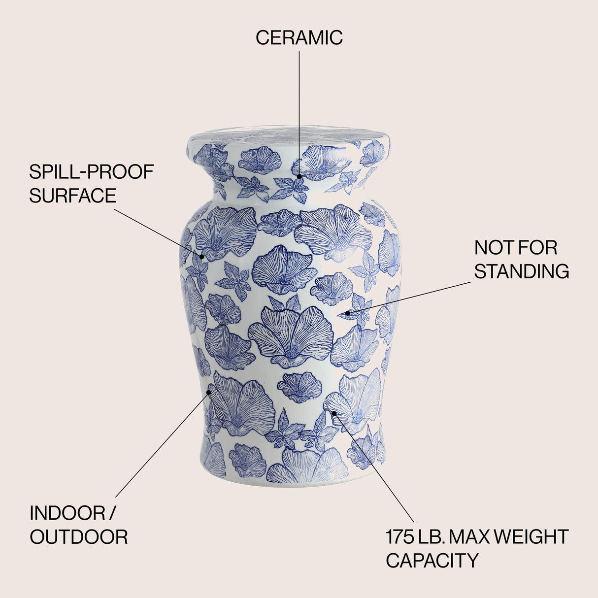 Poppies ceramic garden stool