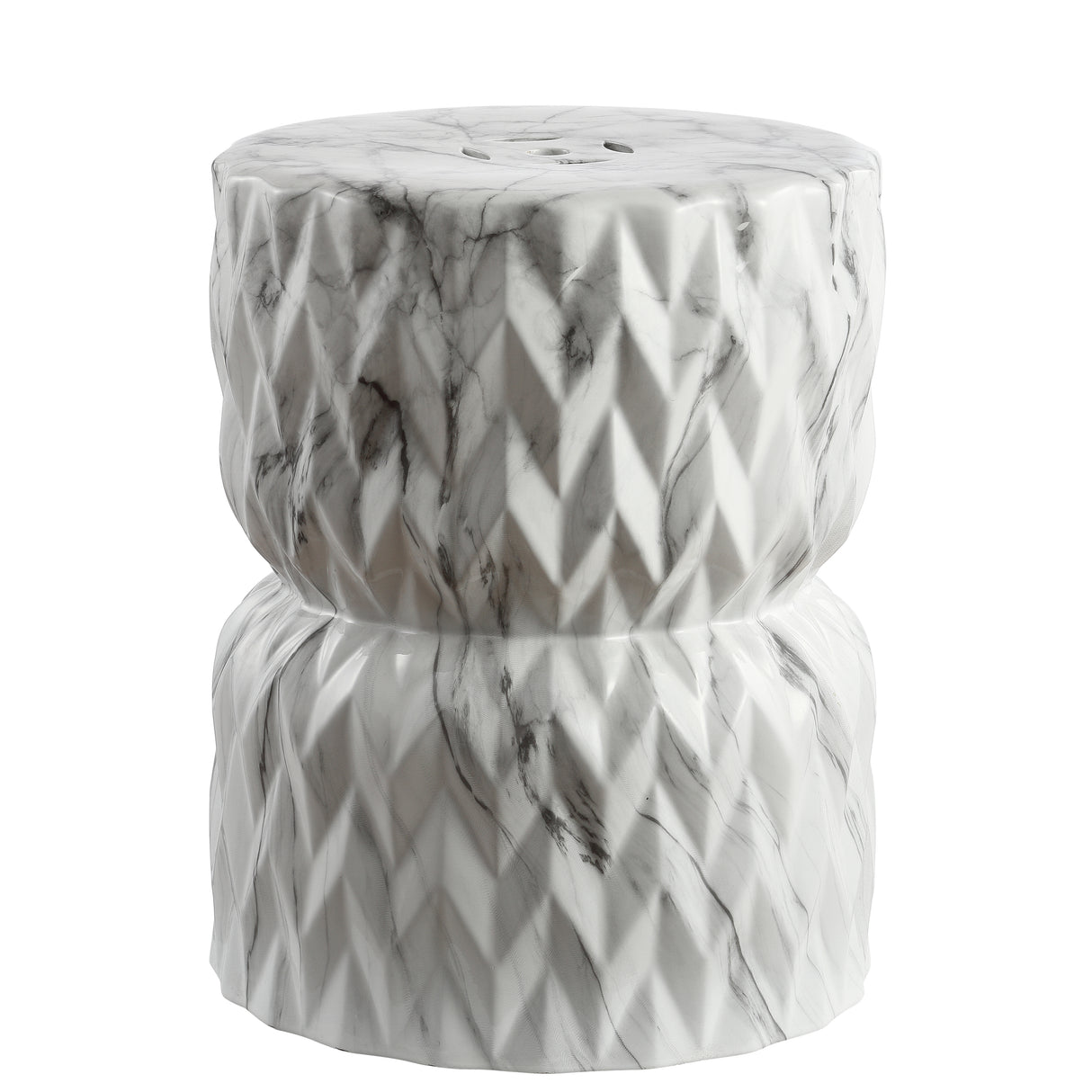Chevron white marble finish ceramic garden stool