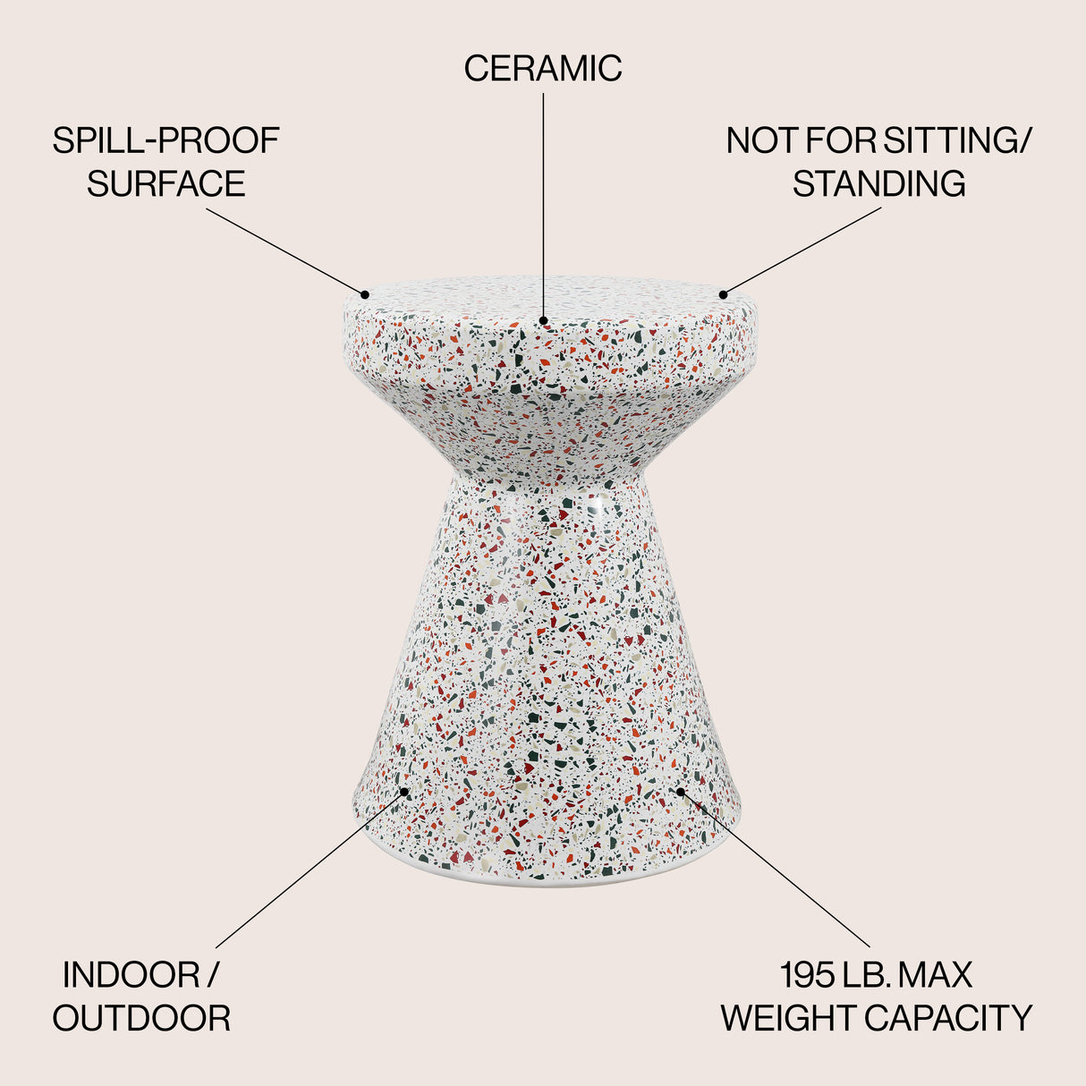 Xenia Modern Bohemian Terrazzo Indoor/Outdoor Drum Accent Table