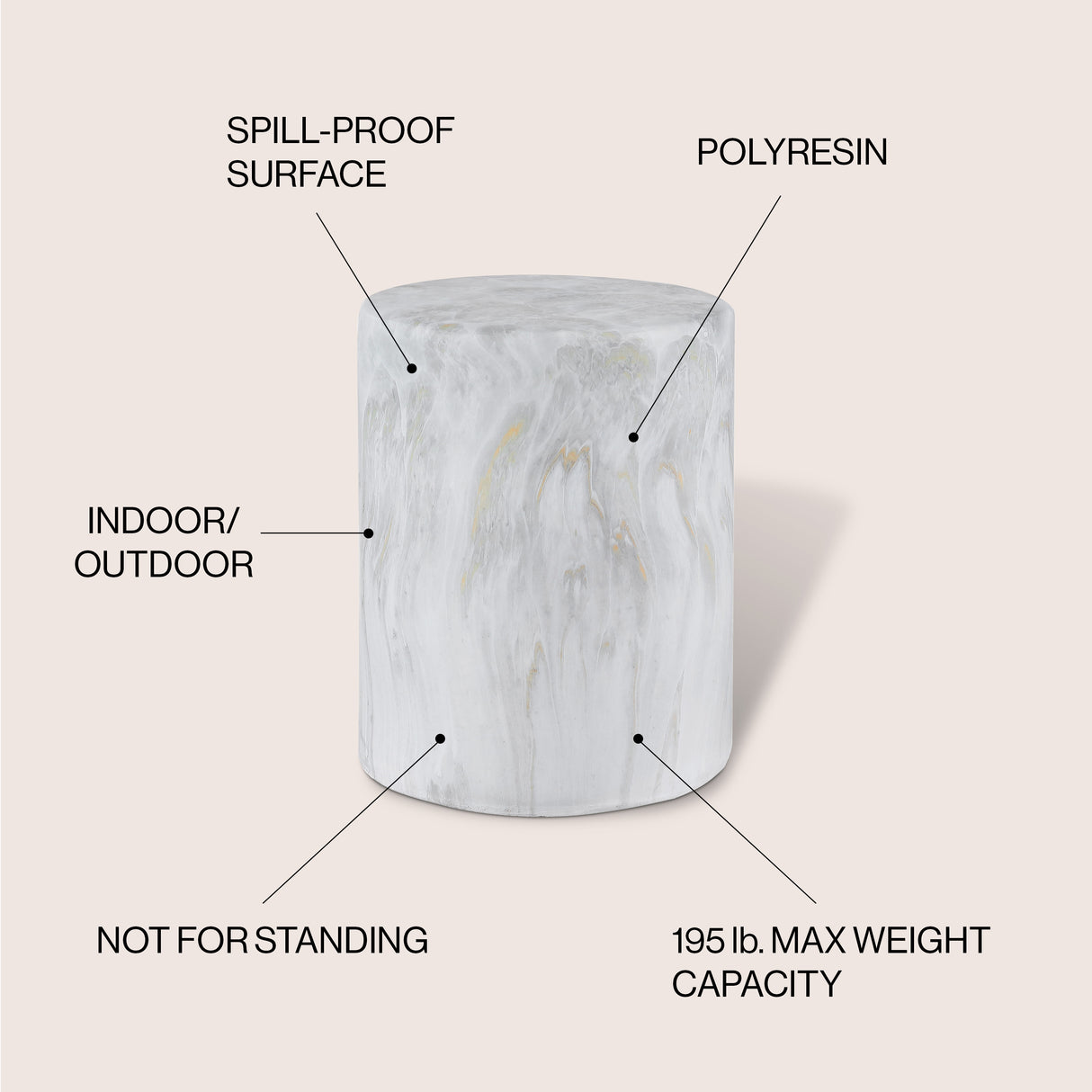 Troy modern minimalist faux marble column indoor/outdoor accent table