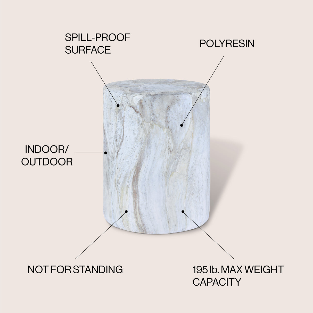 Troy modern minimalist faux marble column indoor/outdoor accent table