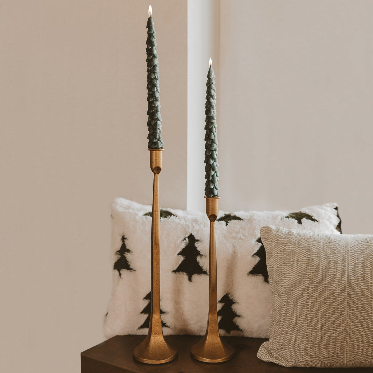 Green Tree Taper Candles - Set of 2