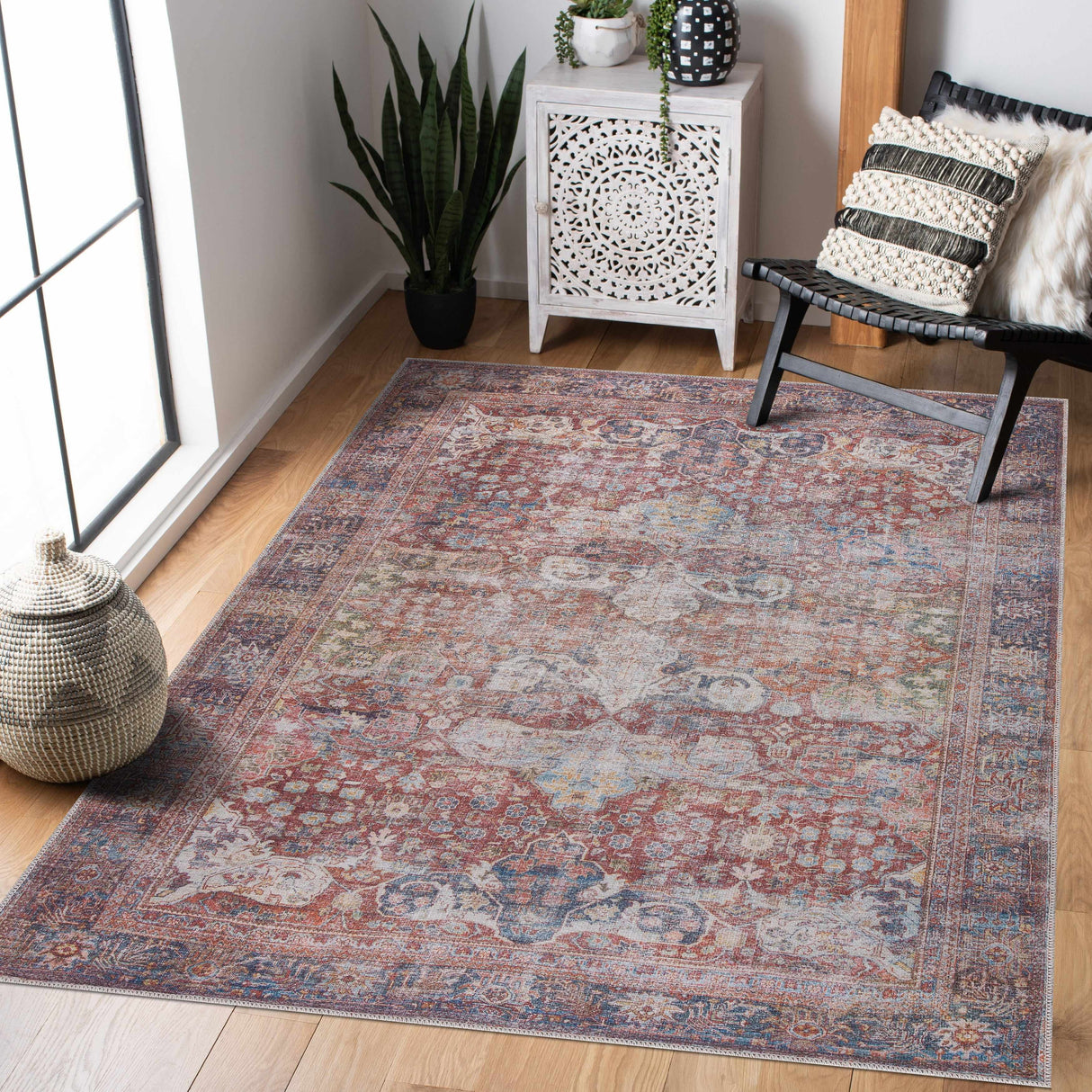 Rust Elki Vintage Medallion Washable Area Rug - Clearance