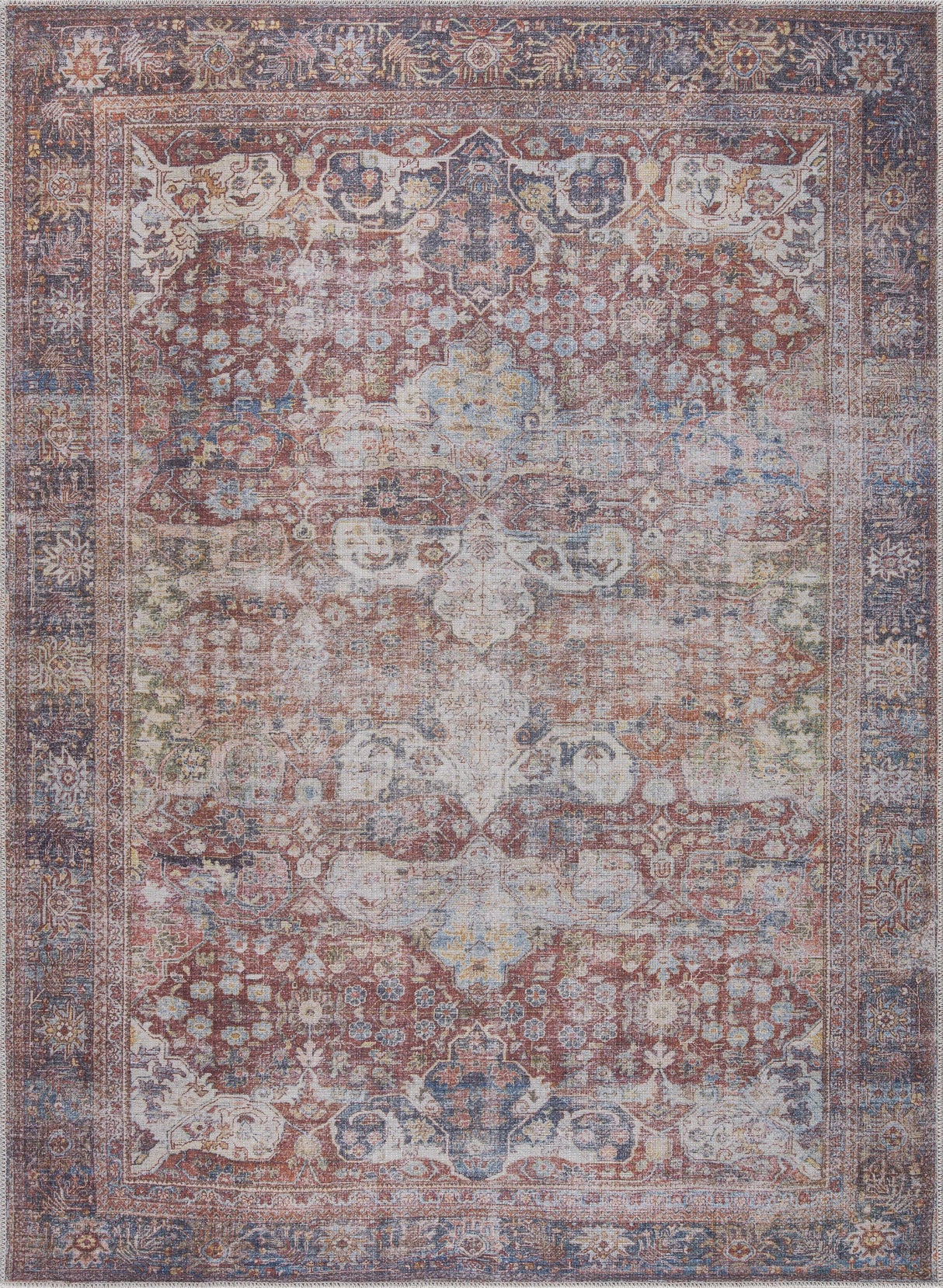 Rust Elki Vintage Medallion Washable Area Rug - Clearance
