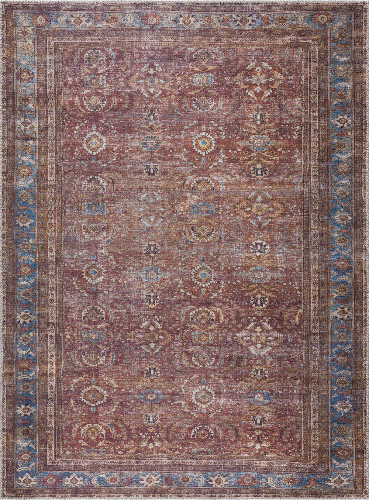 Rust Baki Traditional Washable Area Rug - Clearance
