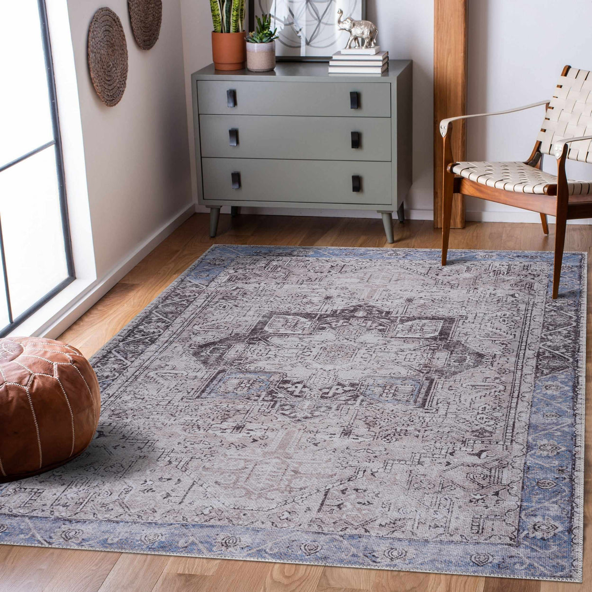 Rosman Blue&Beige - Promo Washable Area Rug - Clearance