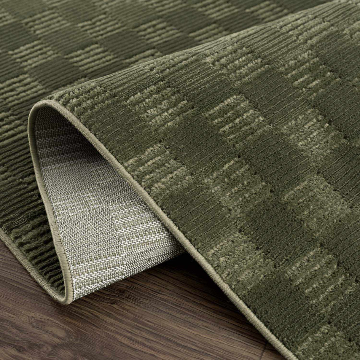 Truls 3D Checkered Washable Rug - Green