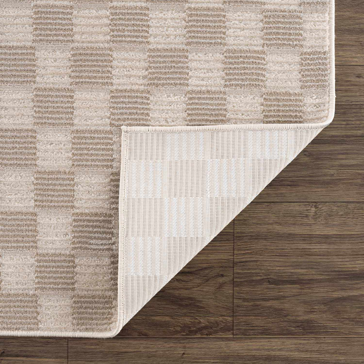 Truls 3D Checkered Washable Rug - Biscotti