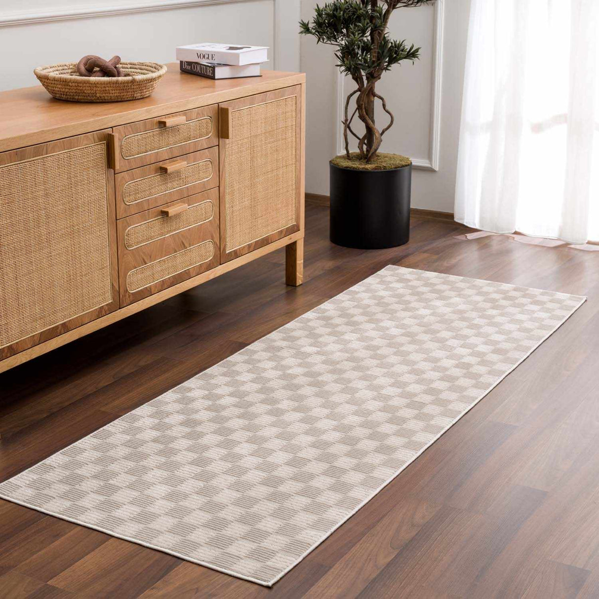Truls 3D Checkered Washable Rug - Biscotti