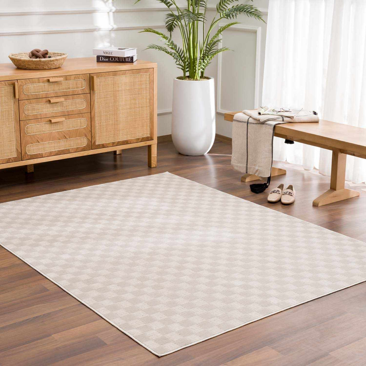 Truls 3D Checkered Washable Rug - Biscotti