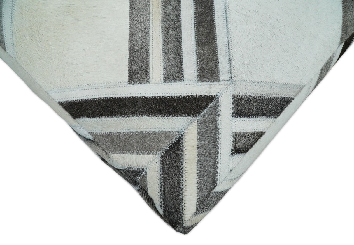 Contemporary Black and White Leather Pouf
