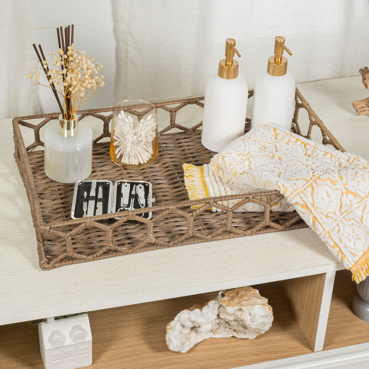 Honeycomb Rustic Bohemian Hand-Woven Rattan Tray