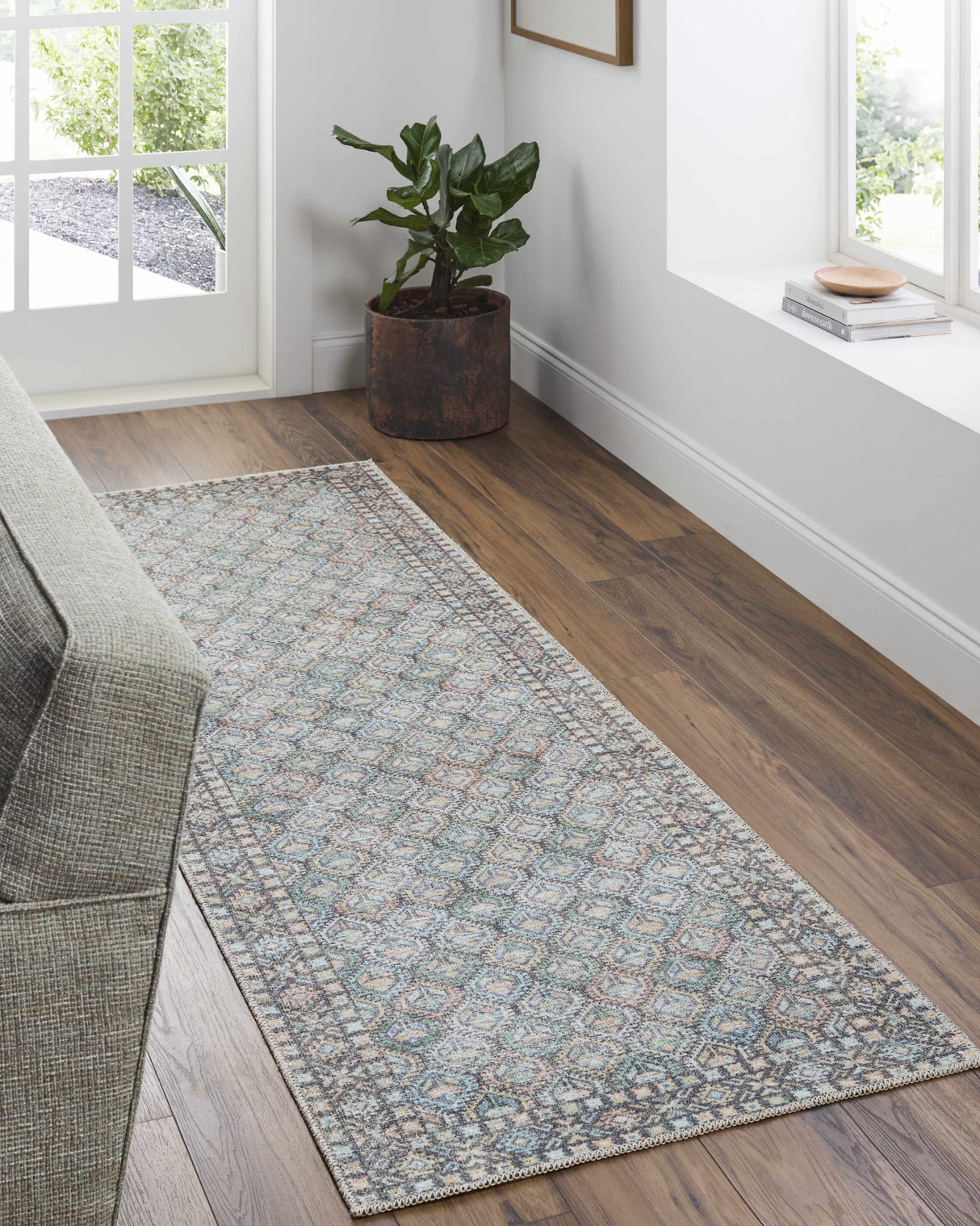 Telma Medium Green Washable Area Rug