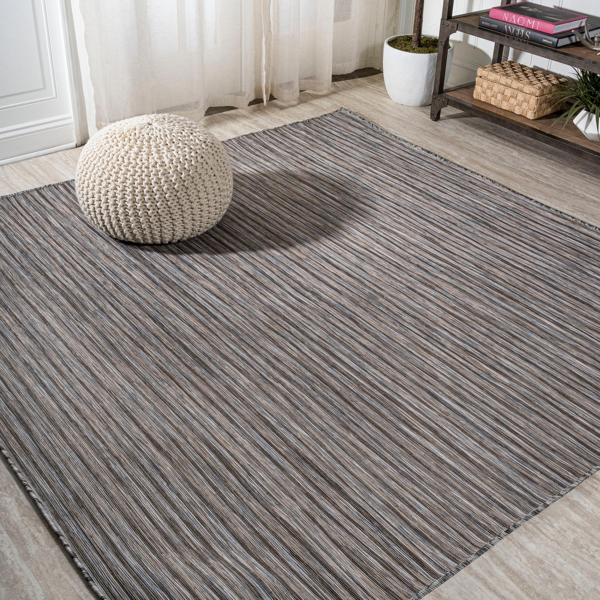 Finn Modern Unique Farmhouse Pinstripe Indoor/Outdoor Square Area Rug