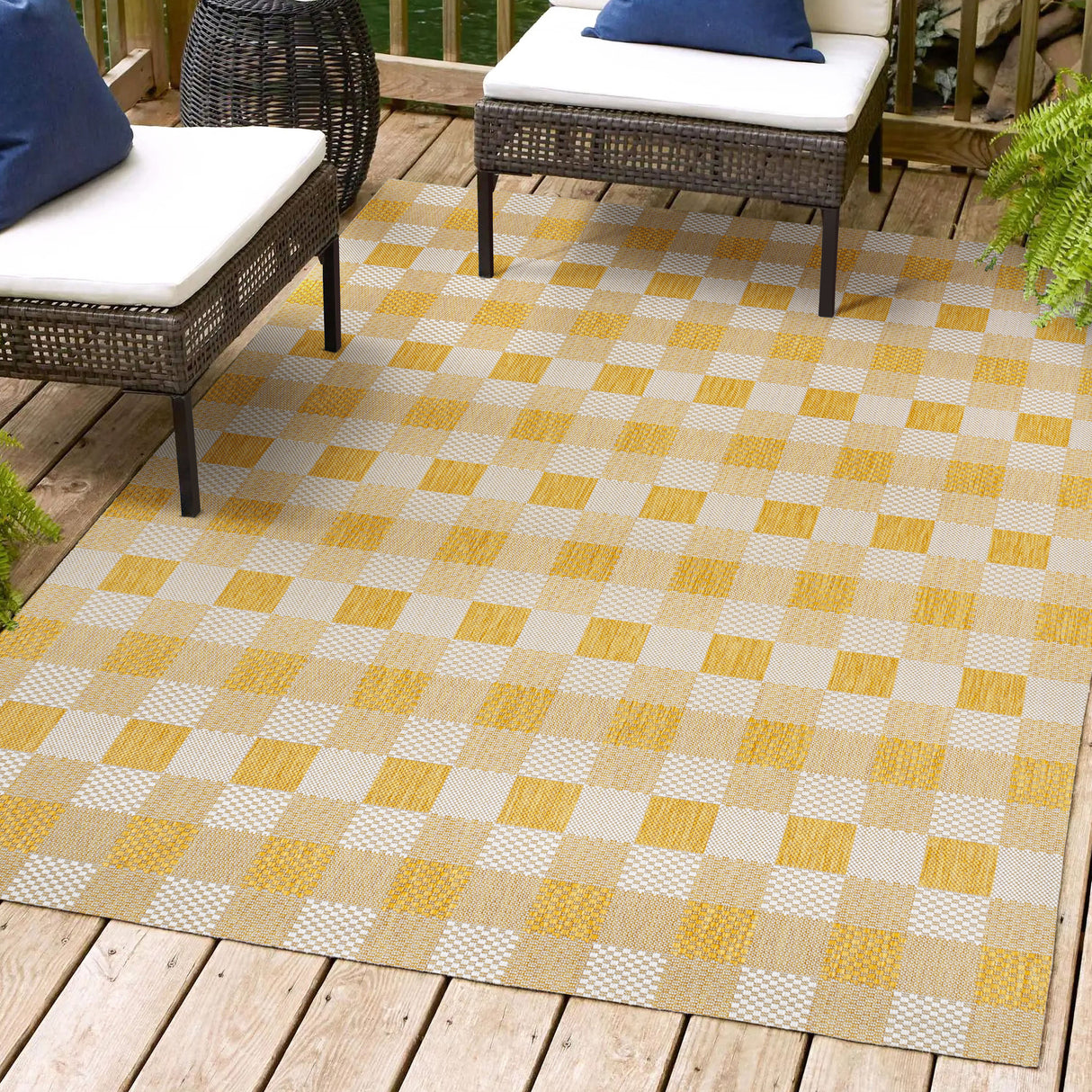 Darcy Traditional Geometric Simple Gingham Indoor/Outdoor Area Rug