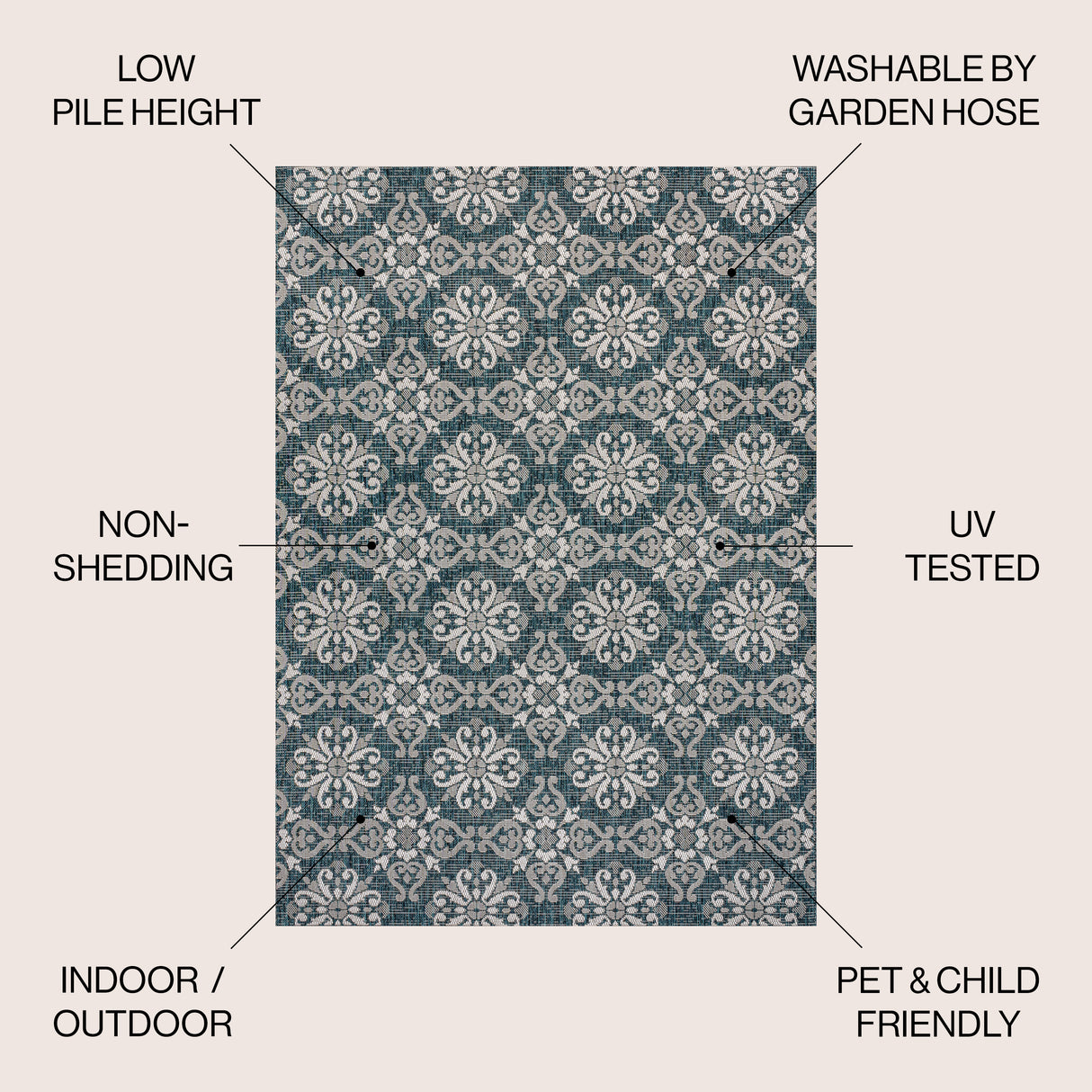 Amora Traditional Mediterranean Tile Design Indoor/Outdoor Area Rug