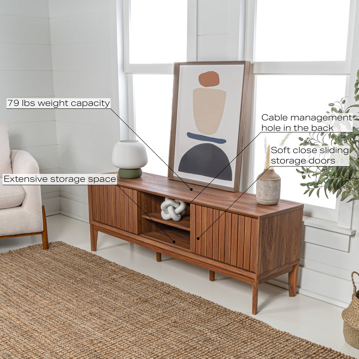 Gennaro Farmhouse 3-Storage Sliding Door TV Stand Fits TVs up to 65 in. with Cable Management