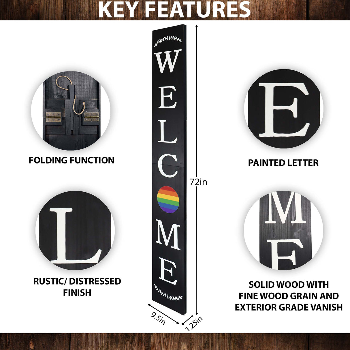 72in Outdoor Rainbow Modern Farmhouse Welcome Sign | Black Front Door Decor | LGBT Celebration Decor