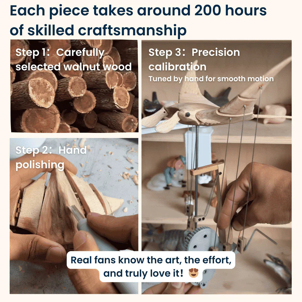 Artisan Wooden Manta Ray Automaton Retro Kinetic Desk Display Sculpture