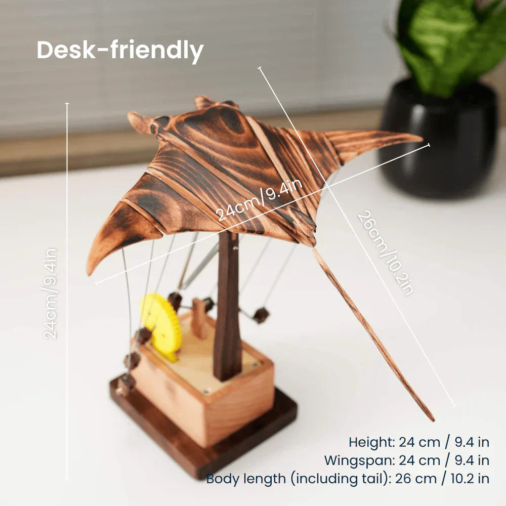 Artisan Wooden Manta Ray Automaton Retro Kinetic Desk Display Sculpture